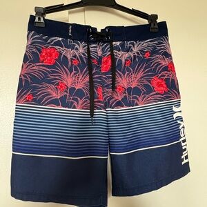 Hurley boys Blue Floral and stripe Swim Shorts